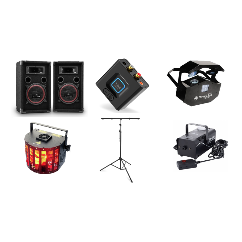Pack Sono & Lumières Tout-en-Un - Derby, Scan, Enceintes 200W & Fumée